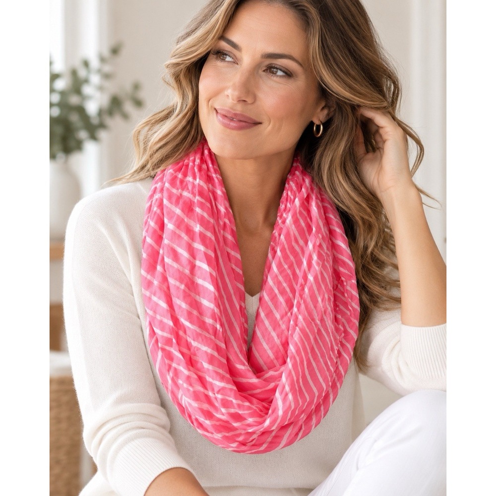 New York & Company Infinity Scarf NWT Pink White Striped Lightweight Rayon